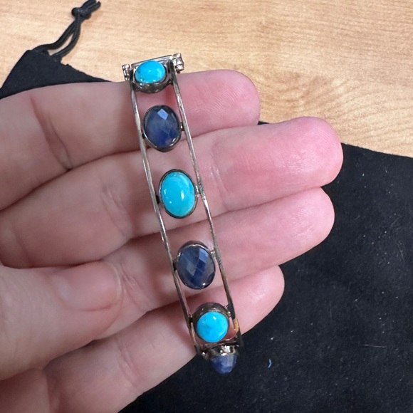 Turquoise and sapphires set in sterling silver bangle bracelet by Jay King - Picture 8 of 8